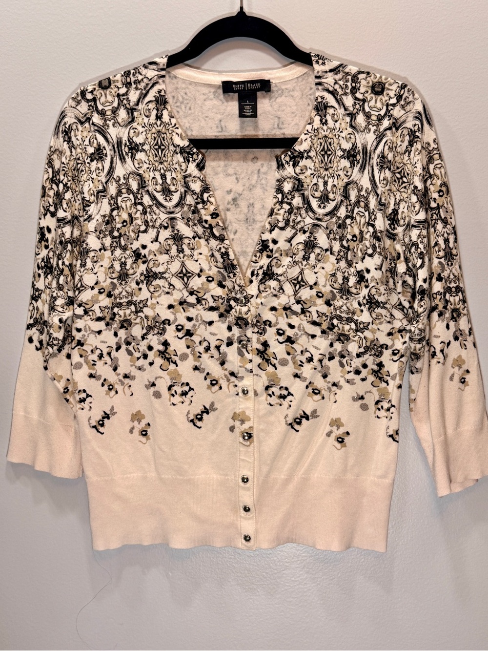WHBM Cream Button-Front Women’s Sweater - White/Gold Accents